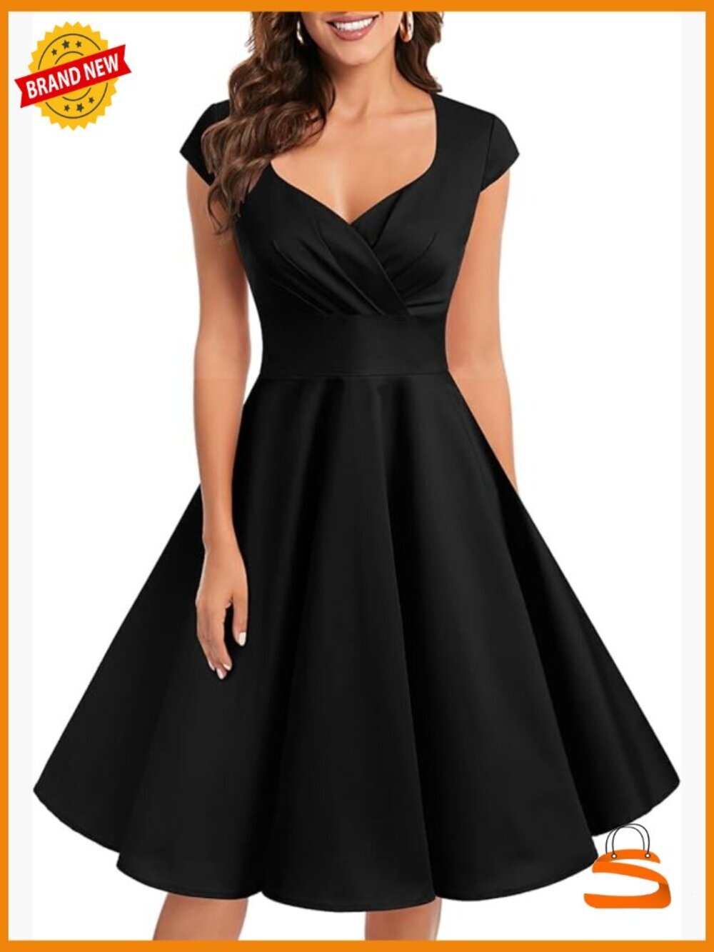 1950s Retro Sweetheart Neckline Cocktail Dress - Knee Length Swing Dress
